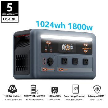 OSCAL Solar Generator, 1024Wh LiFePO4 Portable Power Station 1800W (3600W Surge),1 Hour Fast Charge | APP Control | Quiet UPS for Home Backup, Outdoor Hurricane Emergency, Camping & RV