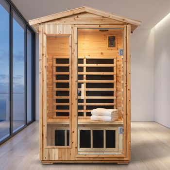 Two Person Far Infrared Outdoor Sauna Room 1750W Fir Wood Sauna with 6 Heating Panels for Home Backyard Use