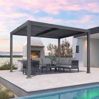 PURPLE LEAF 10 X 12 Louvered Pergola Aluminum Outdoor Adjustable Louvered Roof Integrated Drainage System Patio Kitchen Poolside Garden Grey