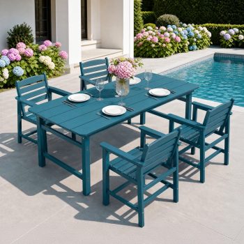 FOOWIN 5PCS Patio Dining Set, HDPE All Weather Outdoor Furniture Set 4 Chairs and 1 Table