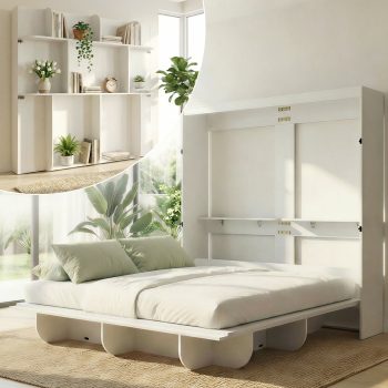 Puremind Queen Murphy Bed Cabinet, Foldable Platform Bed Frame, Wall Bed Cabinet Bed for Bedroom/Office, No Box Spring Needed