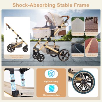 Baby Stroller,2 in 1 Lightweight Travel Stroller,Compact Foldable Stroller for Toddler with Reversible for Infants and Newborns