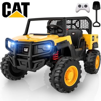 TOKTOO 24V Licensed Caterpillar 2 Seater Ride On Toy for Kids, Ride On Dump Truck with Dump Bed, Remote Control, 400W Powerful Motor, LED Lights, Music, Ride On Car for Boys Girls Ages 3–8, Yellow