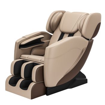 Real Relax Full Body Electric Zero Gravity Shiatsu Massage Chair with Bluetooth Heating and Foot Roller for Home and Office, Khaki