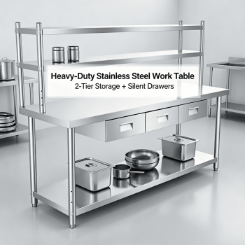 72" X 57" NSF Stainless Steel Table with Overshelves & 3 Drawers | Work Table with 72" X 57" Shelf Metal Worktable Prep Table for Home Commercial Kitchen Restaurant Garage Warehouse Outdoor