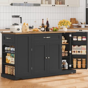 Homfa Kitchen Island with Wheels & Adjustable Shelf, 2 Drawer Modern Buffet Cabinet Sideboard Coffee Bar for Dining Room Living Room