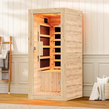 Jocisland Infrared Sauna 1 Person for Home, Spruce Wood Dry Sauna with Foot Warmer, Indoor Spa, 149 Fast Heating, LED Light, 27.2"x31.8"x60.2"