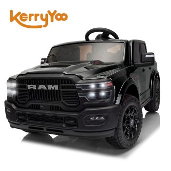 Kerry Yoo SQ7 Ride on Toys Car, 24V Truck RAM 2500 Rebel Electric Vehicle for Kids, Pickup Truck, 2 Seater, Bed Storage, Remote Control, Safety Belt, Music