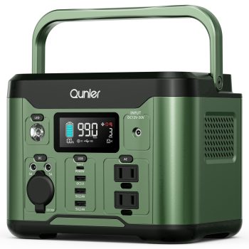 Qunler 300W 296Wh Portable Power Station, Pure Sine Wave 120V AC Outlet, 60W USB-C PD Backup Power Supply for Camping & Emergency, Green