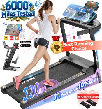 Folding Electric Treadmill for Home, Compact Running Machine with 3.5HP Motor, Treadmill 300 lb Capacity, Treadmill with 10% Manual Incline, 7.5 MPH, Quiet Brushless Motor, 71 Programs, Space-Saving