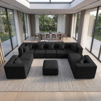 BEHOST 10-Piece Oversized Modular Sectional Sofa Set, 160" Mega U-Shaped Boneless Cloud Couch with Ottomans, Luxury Chenille Fabric Theater Seating, Extra Deep Seat for Living Room, Black