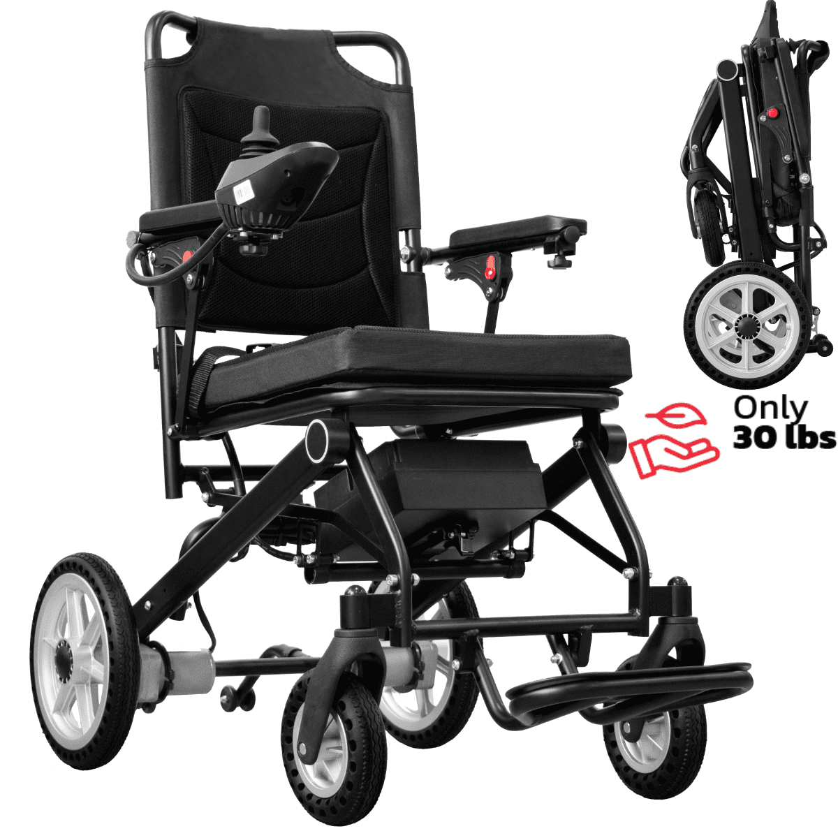 Rubicon Super Lightweight Foldable Electric Wheelchair - Easy to Use - 12 Miles Cruise Range - Detachable Battery - Liftable Armrest