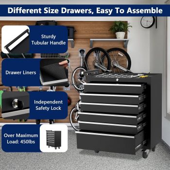 Rolling Tool Chest,Home 6 Drawers Tool Storage Cabinet, Toolbox with Wheels, Portable Tool Cabinet Organizer with Locking System & Drawer Liners, Tool Storage Cart for Garage, Workshop