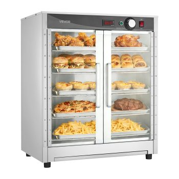 VEVOR Electric Hot Box Food Warmer, Commercial Warming Cabinet with Water Tray, Double-Door and Adjustable Shelves, Stainless Steel Food Warmer Cabinet, for Restaurant, Kitchen, Pizza, Chicken
