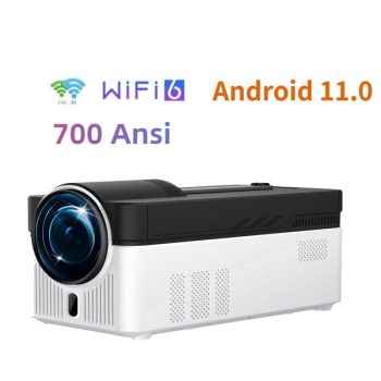 Ultra Short Throw 1080P Projector, 700 ANSI Lumens Smart Home Theater Projector with Android 11, WiFi 6 & Bluetooth 5.4, 2GB RAM 32GB ROM, Auto Electric Focus, 0.6:1 Throw Ratio, 40-200 Inch Display,