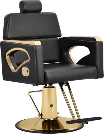 Black Hydraulic Barber Chair, Professional Reclining Salon Chair, 360° Swivel Hair Styling Chair, Adjustable Height Hair Stylist Tattoo Salon Beauty Spa Chair Styling Equipment