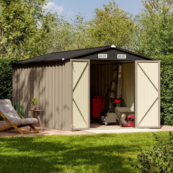 Patiowell Metal Storage Shed, Lockable Steel Garden Shed for Outdoor Tools & Utility