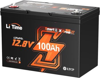 LiTime 12V 100Ah Group 27 Bluetooth LiFePO4 Battery, Lithium Battery, Built-in 100A BMS with Low-Temp Protection, Max. 15000 Cycles, Perfect for RV, Solar System, Trolling Motors