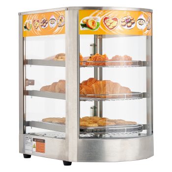 VEVOR -Tier Commercial Food Warmer Display, 800W Food Display Warmer with LED Light, Adjustable Shelf and Stainless Steel Frame, 86℉~185℉ Air Heating, 60L for Hamburger, Pizza, Bread, Fried Chicken