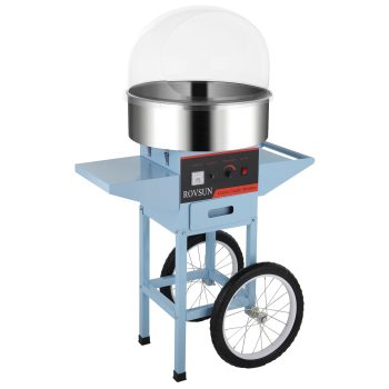 ROVSUN Cotton Candy Machine with Cart Stainless Steel, 21 Inch Electric Cotton Candy Maker Candy Floss Maker w/Cover Sugar Scoop and Large Storage Drawer for Commercial Home Party Carnival