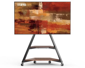 FITUEYES Design Corner TV Stand with Wheels for 55-88 Inch TV, Rolling TV Stand for Bedroom, Living Room and More, Modern TV Stand with Wooden Storage Shelves, Eiffel Series.