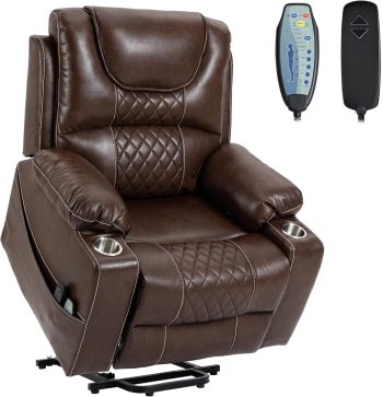 LITVZ Oversized Power Lift Recliners Features Cup Holder for Big and Tall Men, Lift Recliner Chairs with Heat and Massage for Elderly