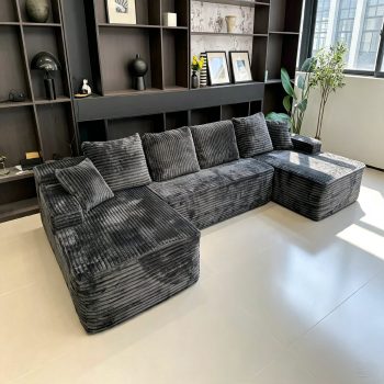 Leumius 131" Modular U-Shaped Sectional Sofa, Oversized Boneless for Living Room Chaise Convertible Compressed Sofa Gray
