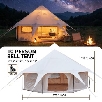 14.8ft x 9.2ft 600D Oxford Bell Tent with Stove Jack, Heavy Duty Glamping Yurt Camping Tent for Family Outdoor Party, Large Summer Camping Shelter Cabin, Khaki