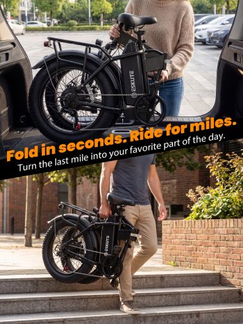 ESKUTE D300D Electric Bike for Adults, Foldable Ebike, 750W Motor, 20MPH, 48V 20.8Ah Battery, 20"x4.0" Fat Tires, 80-Mile Range, 7-Speed, NFC Unlock, UL2849