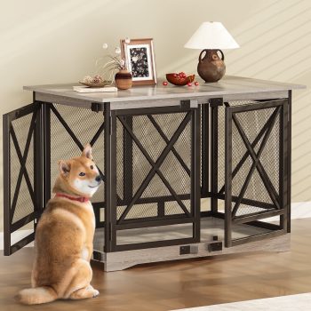 48 inch Extra Large Dog Crate Furniture,Double Door Indoor Kennel,End Side Table Wooden Dog Crates,Anti-Chew Anti-Escape