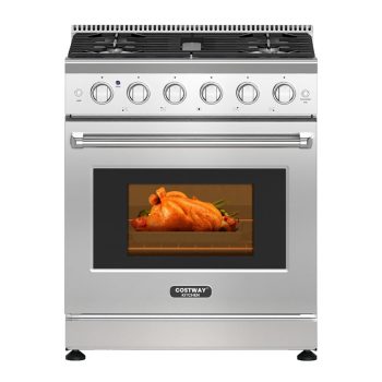 Resenkos 30 Inches 120V Natural Gas Range with 5 Burners Cooktop, Convertible Gas Burner for Kitchen, Stainless Steel