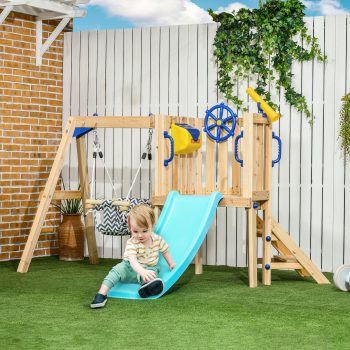 Outsunny Wooden Toddler Playground with Baby Swing Set, Ages 1.5-4