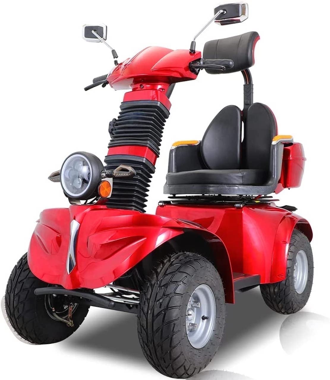 Leadzm Secure Foldable, Adjustable Seat 4-Wheel Mobility Scooter with Storage Bins, Red, 500 lb Limit