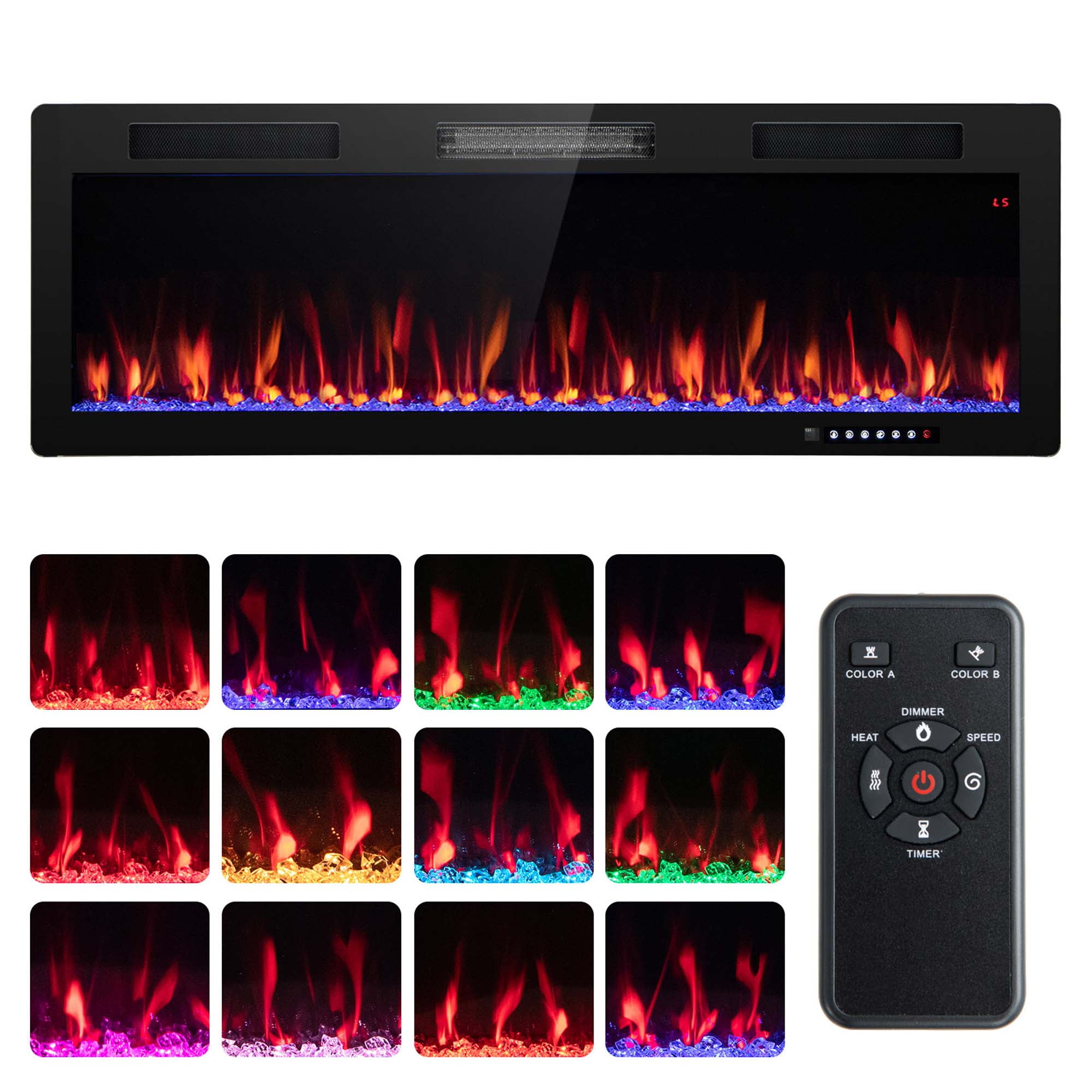 Costway Linear Electric Fireplace 1500W Recessed Wall-Mounted with Multi-Color Flame