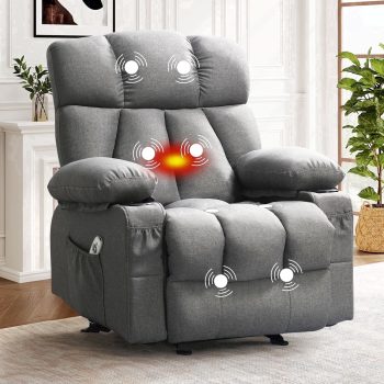 JONPONY Heated Manual Massage Recliner with Cup Holder, Single Rocker Sofa with Cup Holders for Bedroom Home Theater