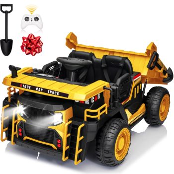 24 Volt Ride on Toys w/ Remote Control, 2*200W Strong Motor, Electric Powered Ride on Dump Truck with Shovel, 3 Speeds, LED Lights, MP3/USB Music, Yellow