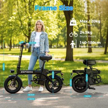Folding Electric Bike for Adults, 14'' Mini Ebike, 48V 10Ah Removable Battery, Two Seats City Commuter Electric Bicycle, UL2849