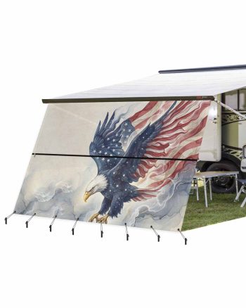 4th of July RV Awning Sun Shade Screen 9'X15.3' Bald Eagle Mesh Sunscreen Watercolor Patriotic Waving American Flag Awning Shade Screen with Zipper UV Blocker Completed Kits for RV Motorhome Camper
