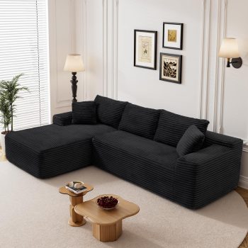 Aukfa 95" Modular Cloud Sectional Sofa, L-Shaped Couch with, No Assembly Required Corduroy Deep Seat Sleeper Sofa for Living Room, Apartment