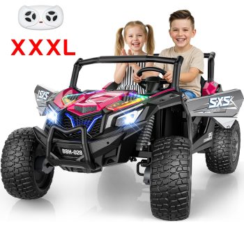 TOYBSNR 24 Volt 2-Seater Ride on Toys with Remote Control 4WD XXXL Electric Car for Big Kids Ages 3-14, Ride on Cars UTV with 15" EVA Tires, Rainbow LED Lights Bluetooth Music Spring Suspension
