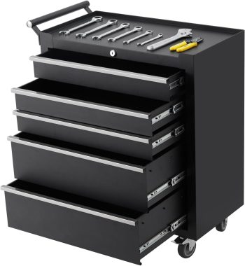 5-Drawer Rolling Tool Cabinet with Locking Drawers Mobile Tool Chest for Garage Workshop Black