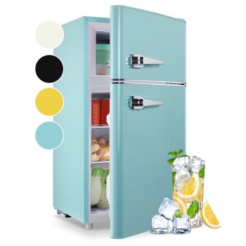 3.5 Cu.ft Compact Refrigerator WANAI Dual Doors Handles Mini Fridge with Top Freezer New