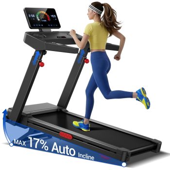 CURSOR FITNESS 17% Treadmill Auto Incline, Quiet 3.5 HP Motor, Foldable Home Treadmill with 3-Level Adjustable Console, Max 390lbs