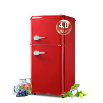 4.0 Cu.Ft Mini Fridge with Freezer, Retro Small Refrigerator with 7 Level Adjustable Thermostat, Compact Classic Dual Door Fridge Removable Glass Shelves for Apartments, Dorm, Office