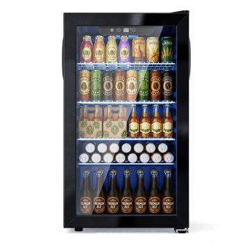 Snowyermine 130 Can Beverage Refrigerator and Cooler with Glass Door for Home, 17.3 in W, 31.5 in H