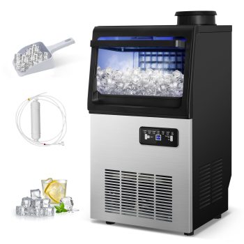 TITTLA Commercial Ice Maker 88Lbs/24H,Freestanding Built-in Ice Machine with 15 lbs Storage,4x9 Cubed Ice,Stainless Steel