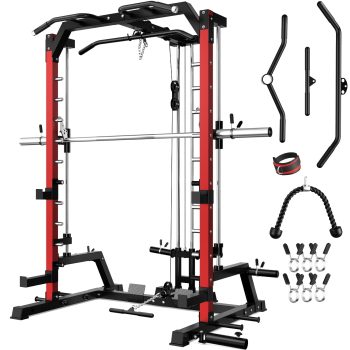 Forgemus Smith Machine Home Gym, 2000LBS Power Rack Cage with Cable Crossover for Full Body Workout