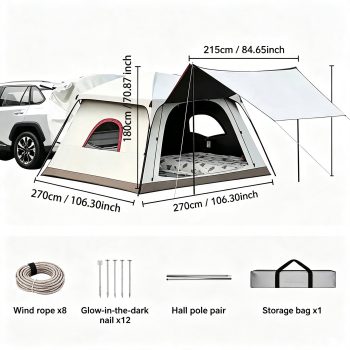 5/ SUV Tent for Camping, SUV Tailgate Tent with Vehicle Connection Tunnel, Awning Porch, Easy Set Up, Includes Rainfly and Storage Bag, Weather Resistant Portable for Car SUV Van Camping