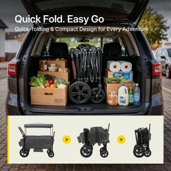 BabyVista Wagon Stroller All-Terrain for 2 Kids with Canopy, Parents Organizer, Adjustable Handlebar, Compact Foldable Baby Stroller Collapsible Toddler Stroller