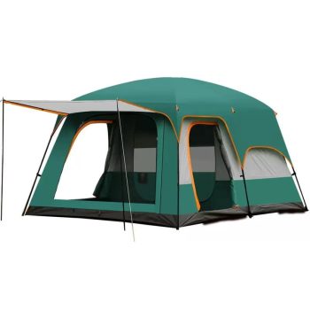 Extra Large Family Cabin Tent 4-6 Person, 2 Rooms Waterproof Double Layer Camping Tent with 2 Doors & 3 Mesh Windows, Straight Wall Tent with Awning for Outdoor Camping